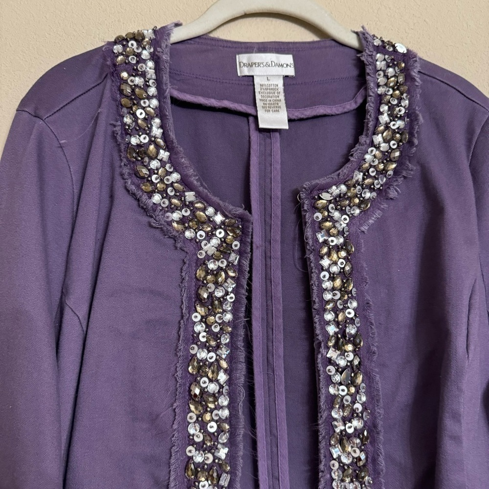 Draper’s & Damon’s Blazer Jacket Sz L Purple Evening Beaded Casual Party $120